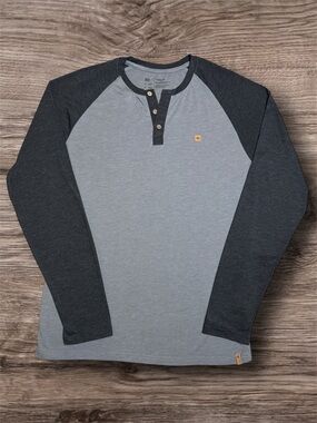 tentree Two-Tone Gray Raglan Henley Men’s Long Sleeve sz M